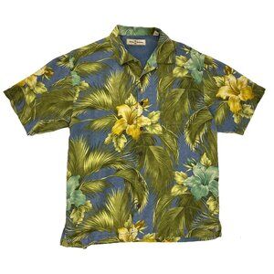 Tommy Bahama Shirt Mens M 100% Silk Camp Hawaiian Floral Beach Casual